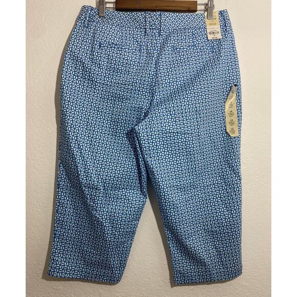 NWT Blue White Geometric Print Stretch Capri Pants Size 14 St. John Bay Casual - Picture 3 of 8